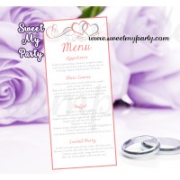 Hearts Wedding Menu card tea length,Coral Hearts wedding Menu cards,(018w)